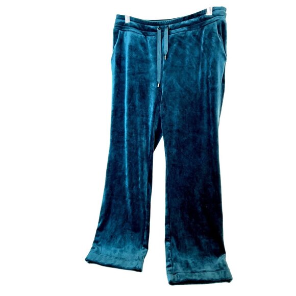 Weekends by Chicos Velvet Drawstring Pants Emerald Green Holidays Velour - Picture 1 of 7